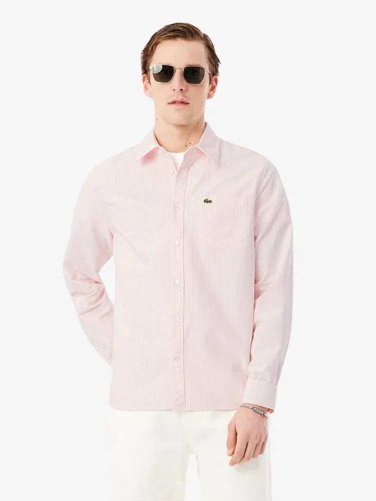 Рубашка с длинным рукавом Оксфордская полоса LACOSTE, Pink