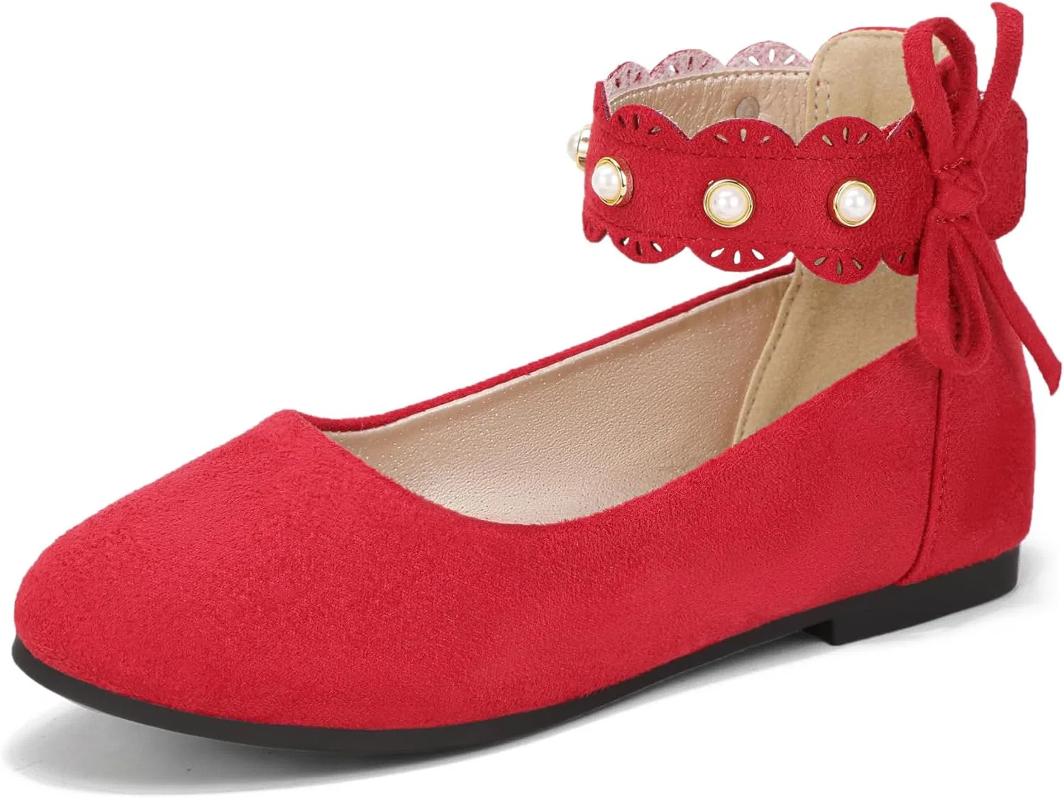 Детские балетки для девочек с жемчугом PANDANINJIA, Red Suede