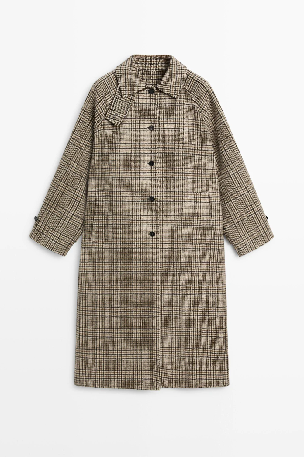 Тренч Massimo Dutti Wool Blend Check, кремовый — фото 2