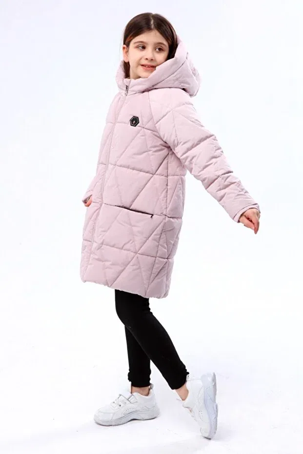 Детское пальто для девочек с капюшоном Girl'S coat 22bnt51251 Benitto Kids, Lilac — фото 4