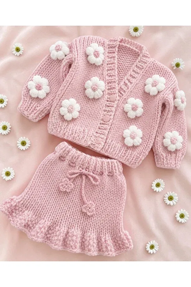 Детский комплект кардигана и юбки с принтом Daisy Double Set Barzey Crafts, Pink