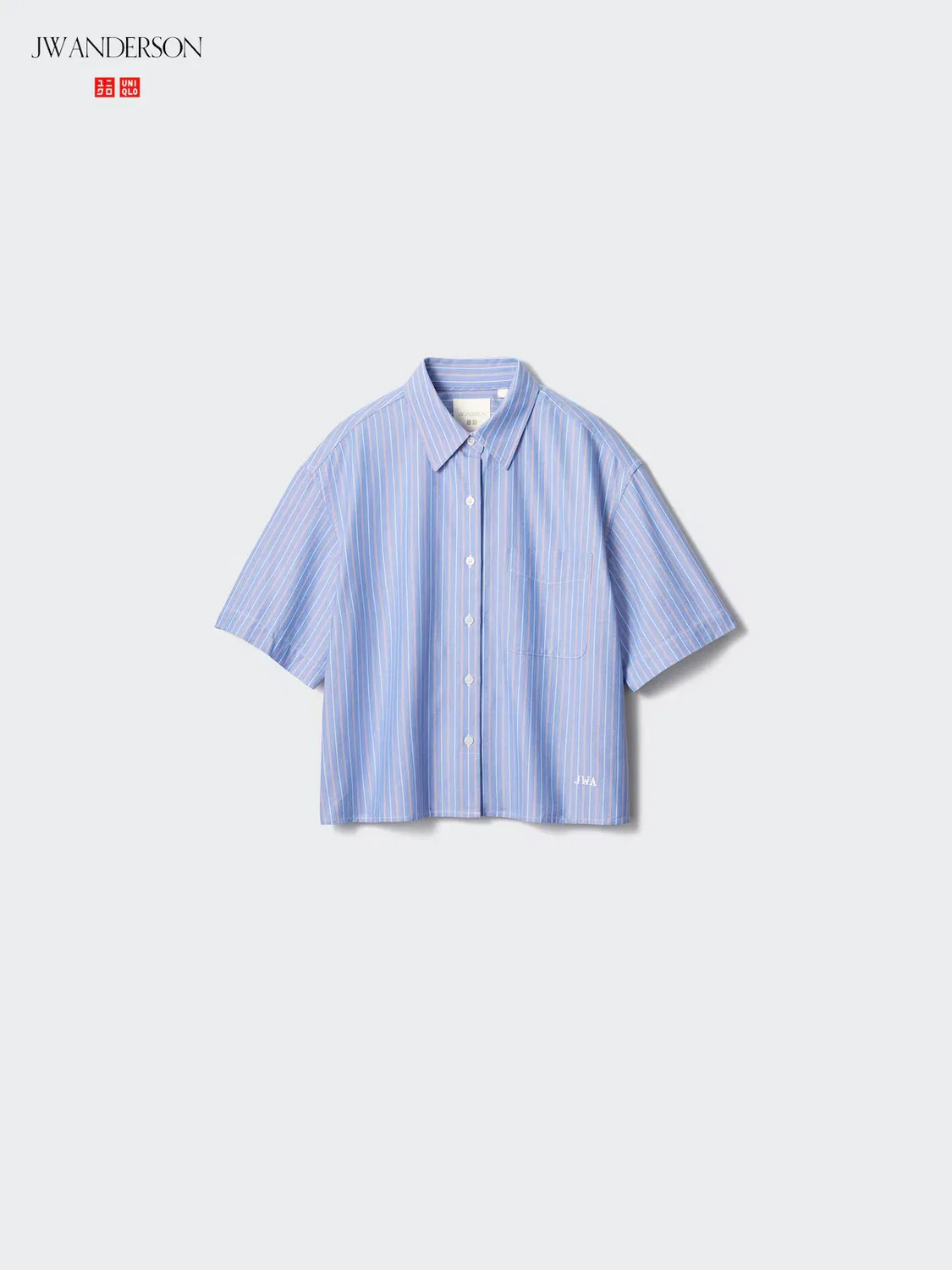Рубашка Uniqlo, оксфордская, с коротким рукавом и в полоску, синяя — фото 3