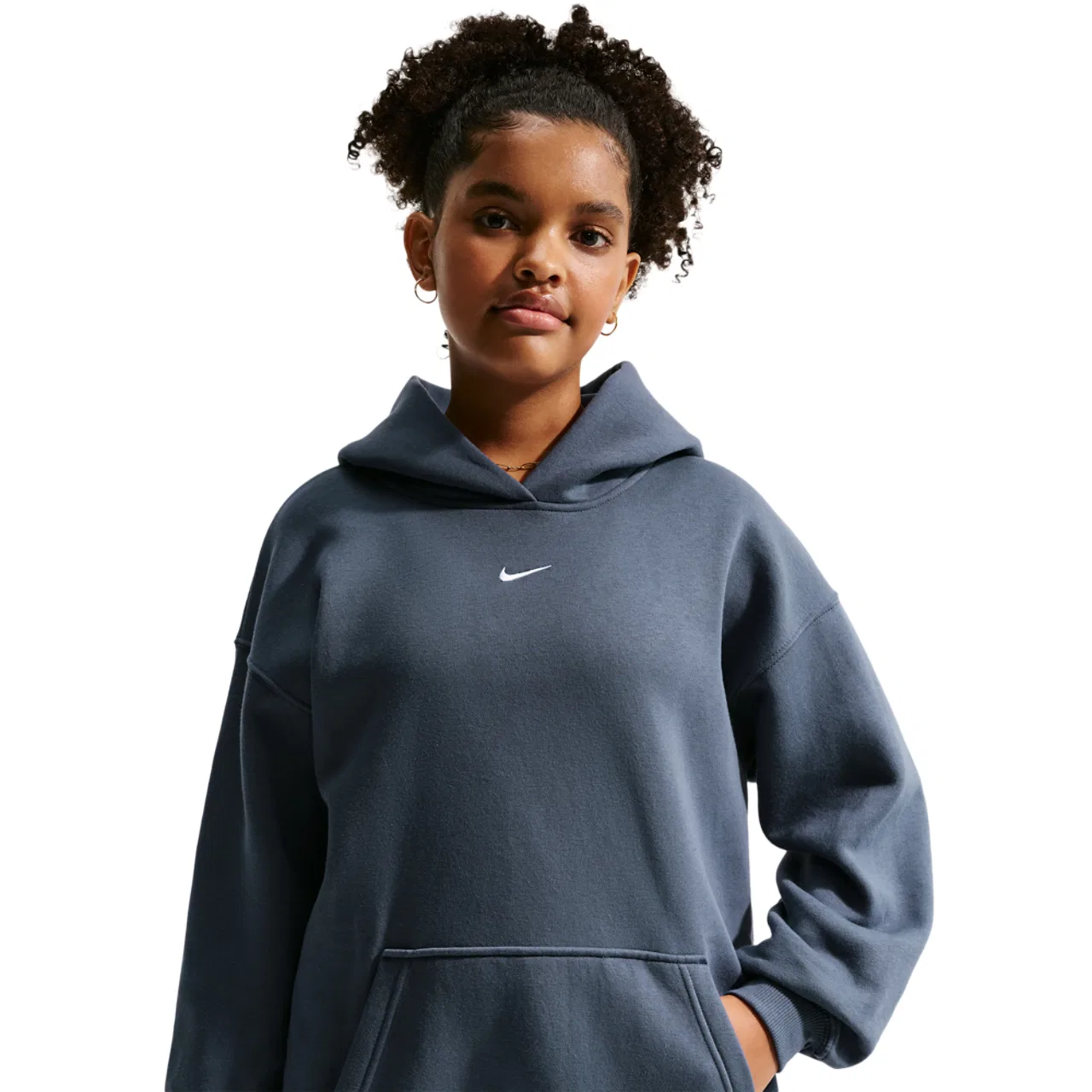 Детский свитшот для девочек оверсайз с принтом Nike NSW Studio Fleece OS PO Hoodie, Thunder Blue/White