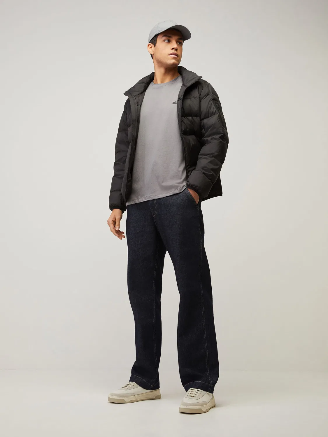 Футболка хлопковая BOSS Regular Fit, серая — фото 3