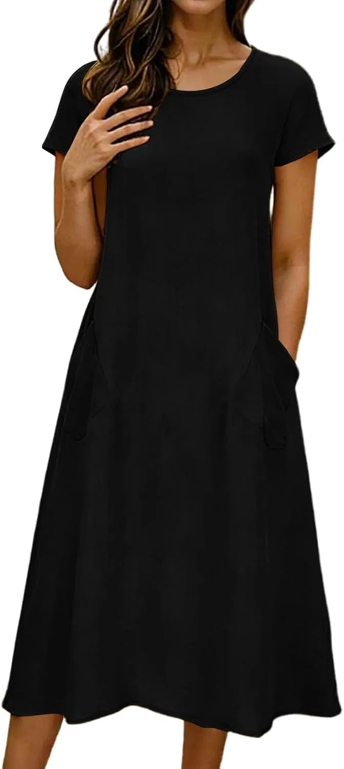 Женское летнее платье свободного кроя с коротким рукавом, Black