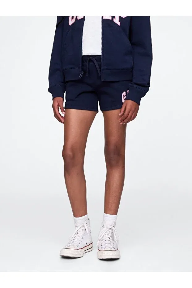 Детские шорты для девочек с принтом Logo Terry Fabric Pull-On Shorts Gap, Navy Blue — фото 4