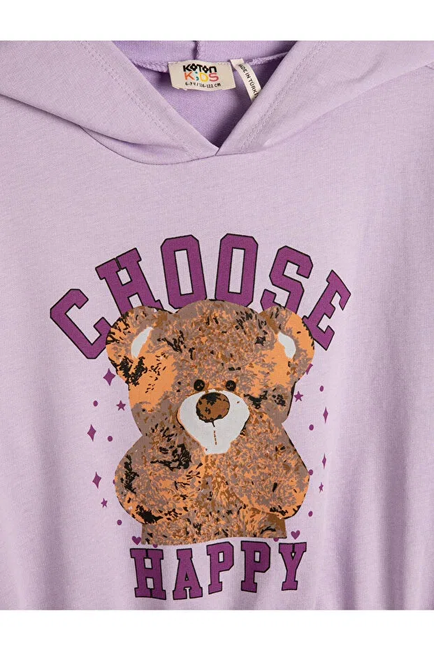 Детское худи для девочек с принтом Hooded Sweatshirt Teddy Bear Printed Long Sleeve With Elastic Waist And Cuffs Koton, Lilac — фото 3
