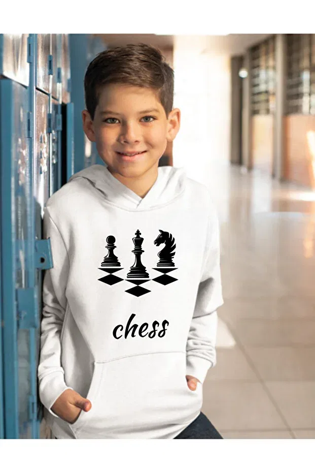 Детское худи с принтом для девочек Chess Kids Hooded Sweatshirt Aemi, White