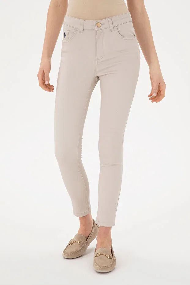 Женские брюки-скинни из текстиля U.S. Polo Assn., Beige — фото 2