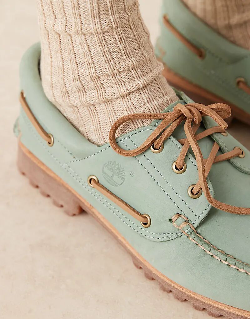 Туфли-лодочки Timberland Authentic с тремя парами люверсов пастельно-зеленого цвета — фото 3