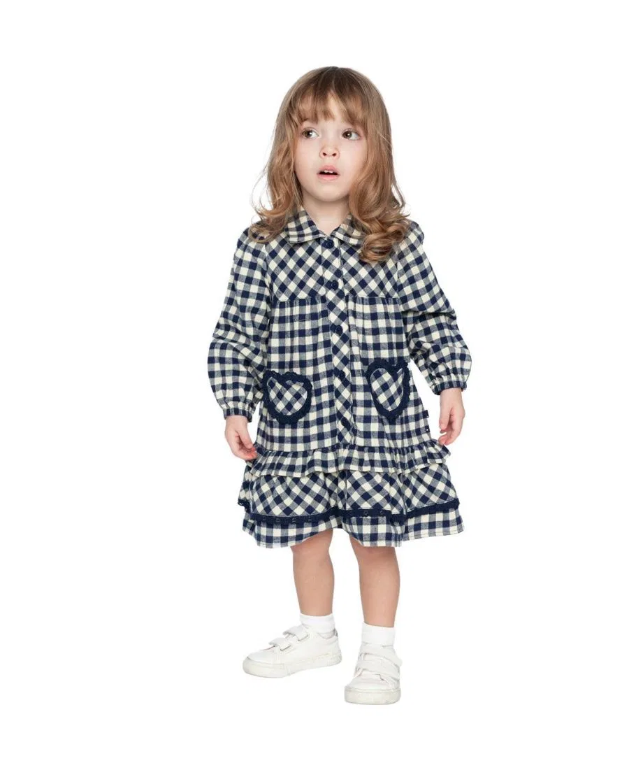 Платье-рубашка для девочки с воланами, в клетку, Cozy Hearts Deux par Deux, Blue And White Gingham Print — фото 2