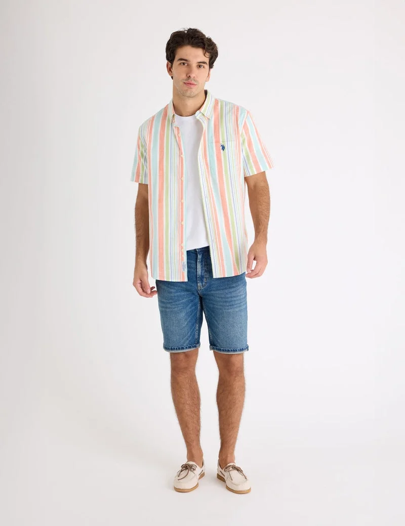 Мужская рубашка U.S. Polo Assn. Short Sleeve Stretch Slub Poplin, мультиколор — фото 3
