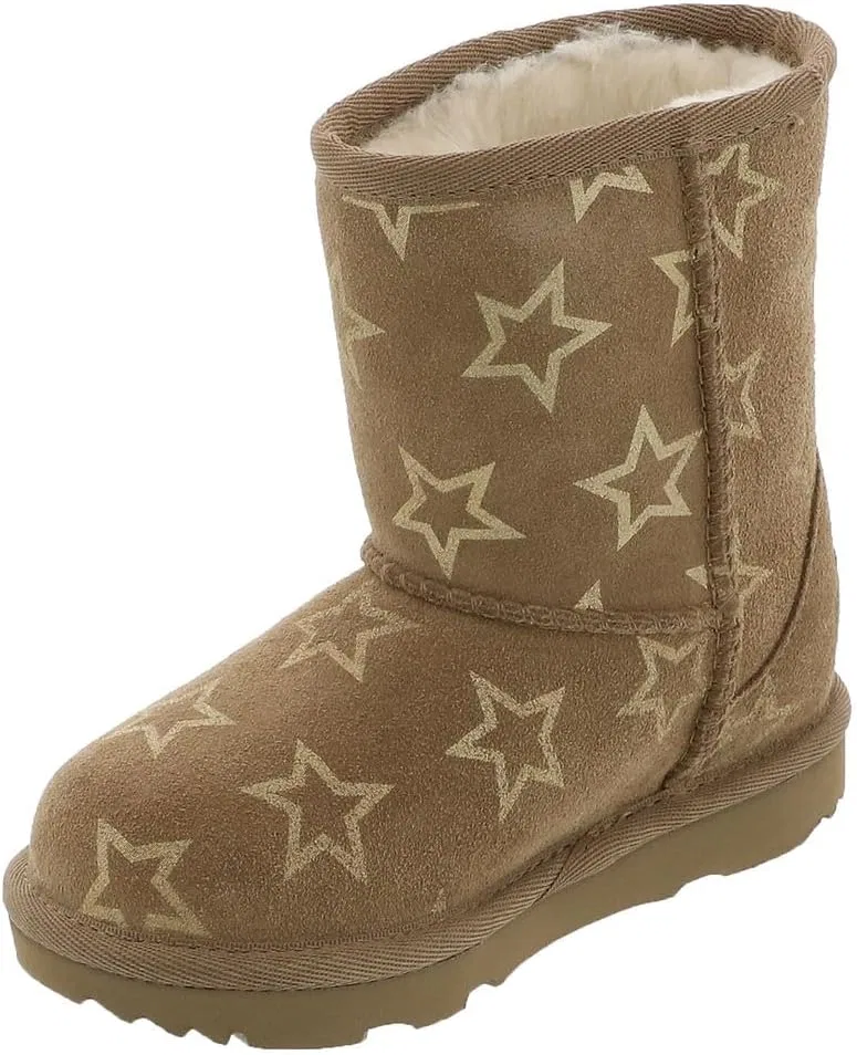 Детские сапоги для девочек с блестками UGG Kids' T Classic II Iridescent Stars, Chestnut/Gold Iridescent — фото 4