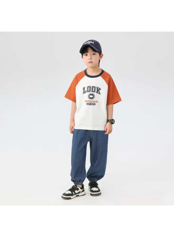 Комплект летний с коротким рукавом и брюками от комаров, модель Boys' Summer Outfit, Zuoxi, оранжевый — фото 4