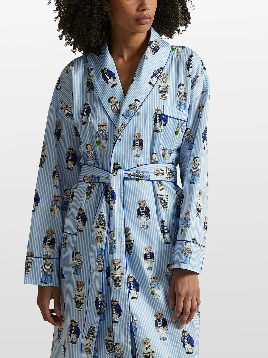 Короткий банный халат Polo Ralph Lauren "Iconic Bear" синего цвета — фото 3