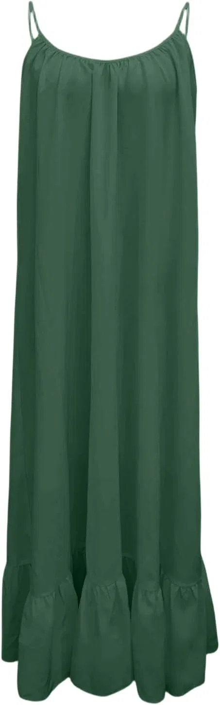 Женское летнее платье миди на бретелях с открытой спиной, Dark Green — фото 3