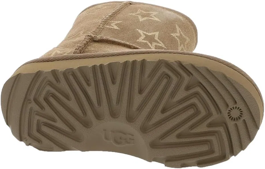 Детские сапоги для девочек с блестками UGG Kids' T Classic II Iridescent Stars, Chestnut/Gold Iridescent — фото 3