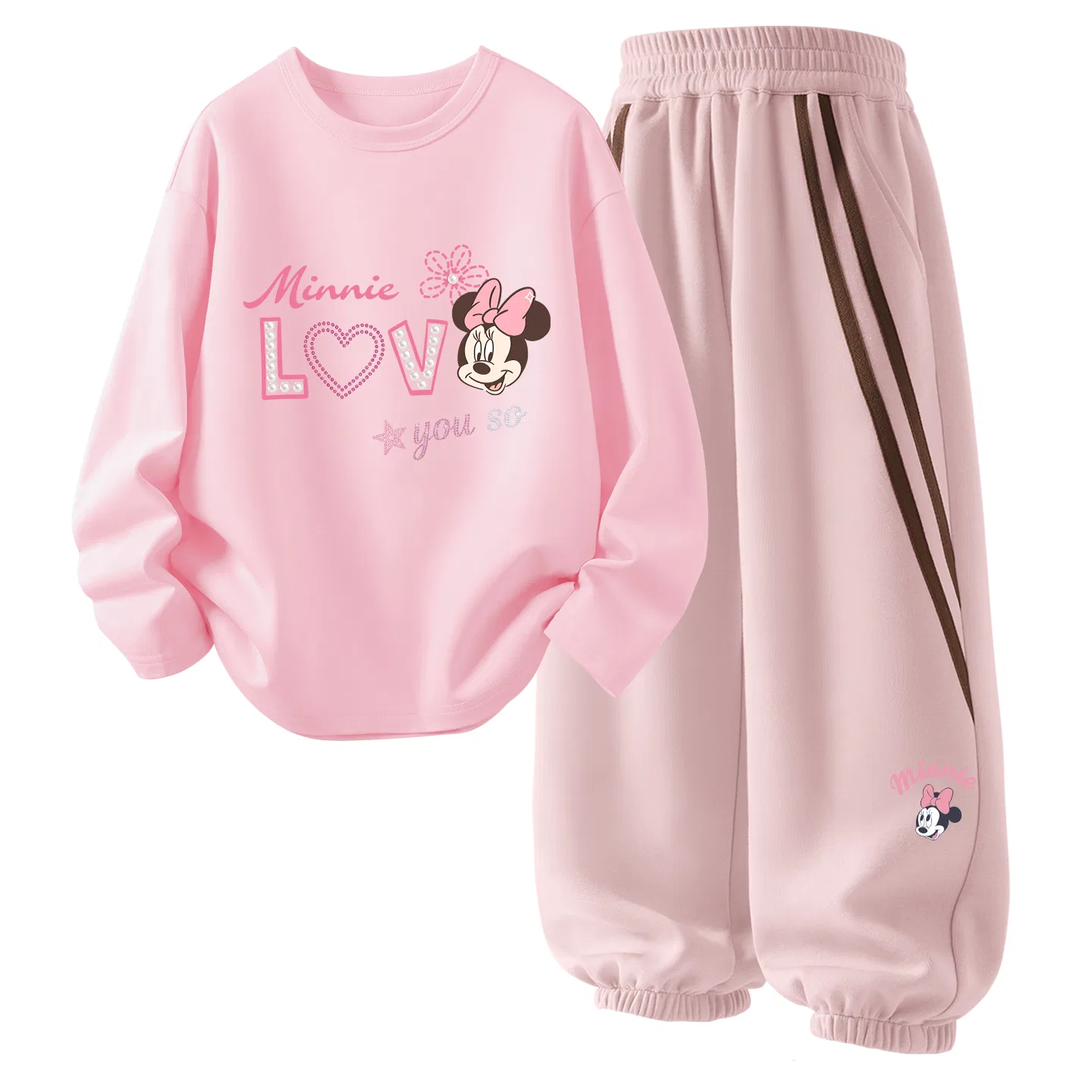 Детский спортивный костюм с круглым вырезом, тонкий, для девочек, Disney, Light Pink — фото 3