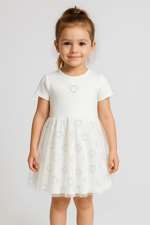 Детское платье для девочек с принтом Summer glittery heart patterned tutu baby girl dress Nimini Kids, White