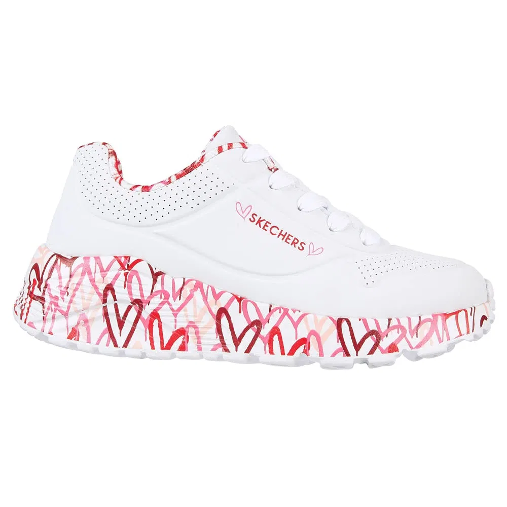 Детские кроссовки для девочек с принтом Uno Lite Lovely Luv Skechers, White Red Pink — фото 3