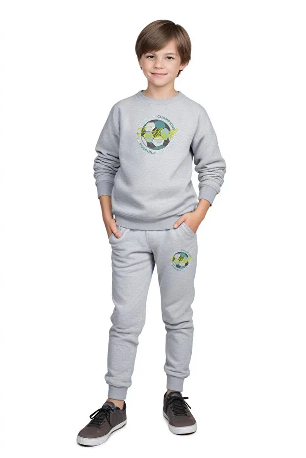Детский спортивный костюм для мальчиков с принтом Round Neck Football Printed Ya Ko Kids, Gray