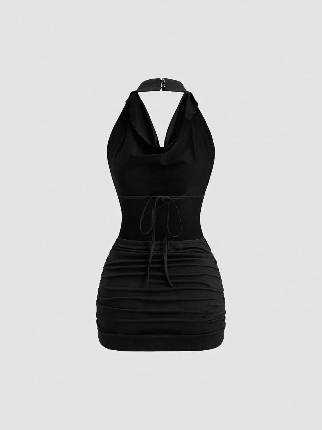 Женское облегающее мини-платье с открытой спиной Bodycon Halter, Black — фото 3