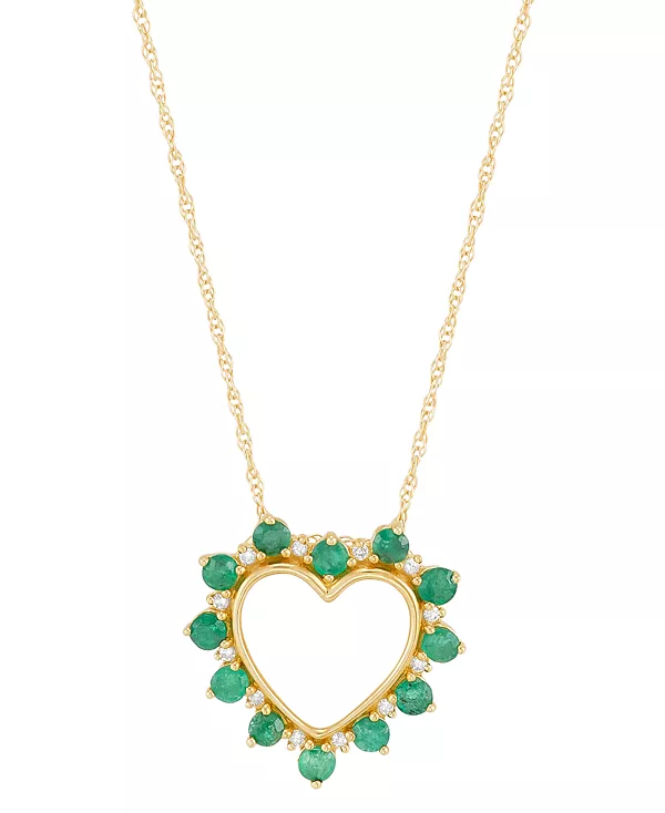 

Ожерелье с подвеской в форме открытого сердца длиной 18 дюймов из 14-каратного золота с изумрудом (1/2 карата) и бриллиантами Macy'S, emerald