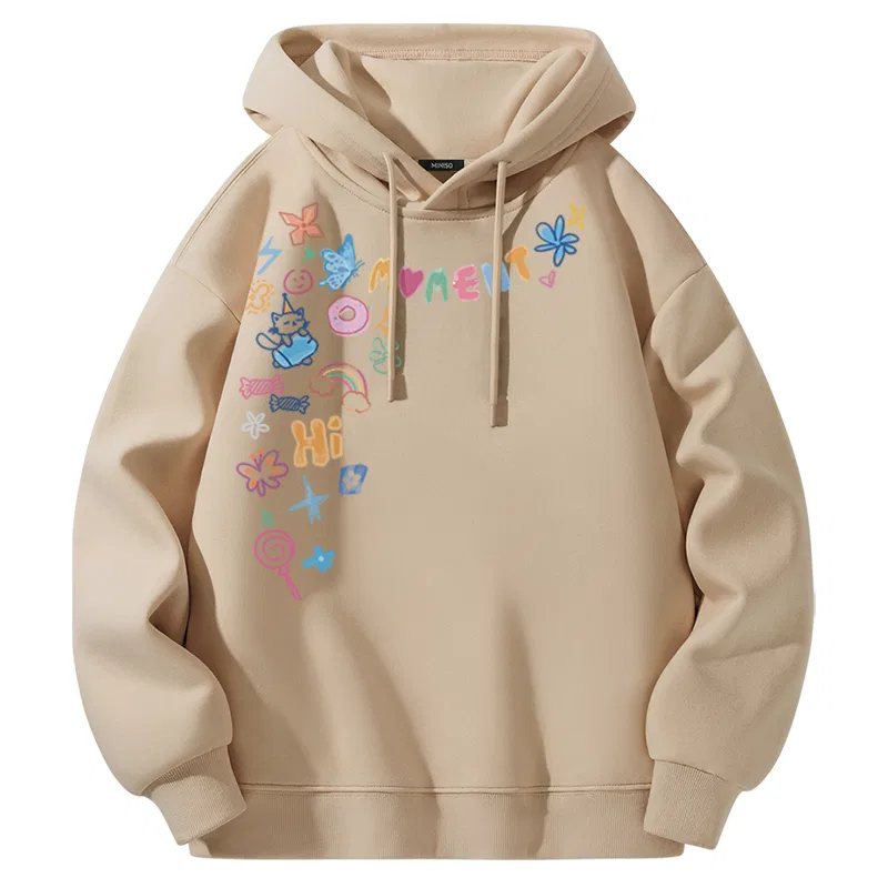 Детский худи с капюшоном свободного кроя Big Smile Handwriting MINISO, Khaki