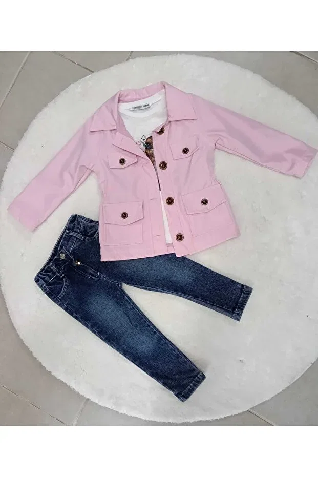 Детское для девочек дождевик с принтом 3-предметный набор Bubiee Baby, Pink — фото 2