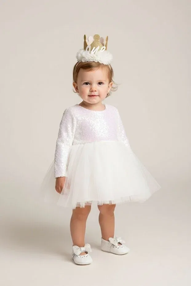 Детское платье для девочек с пайетками Le Mabelle, White