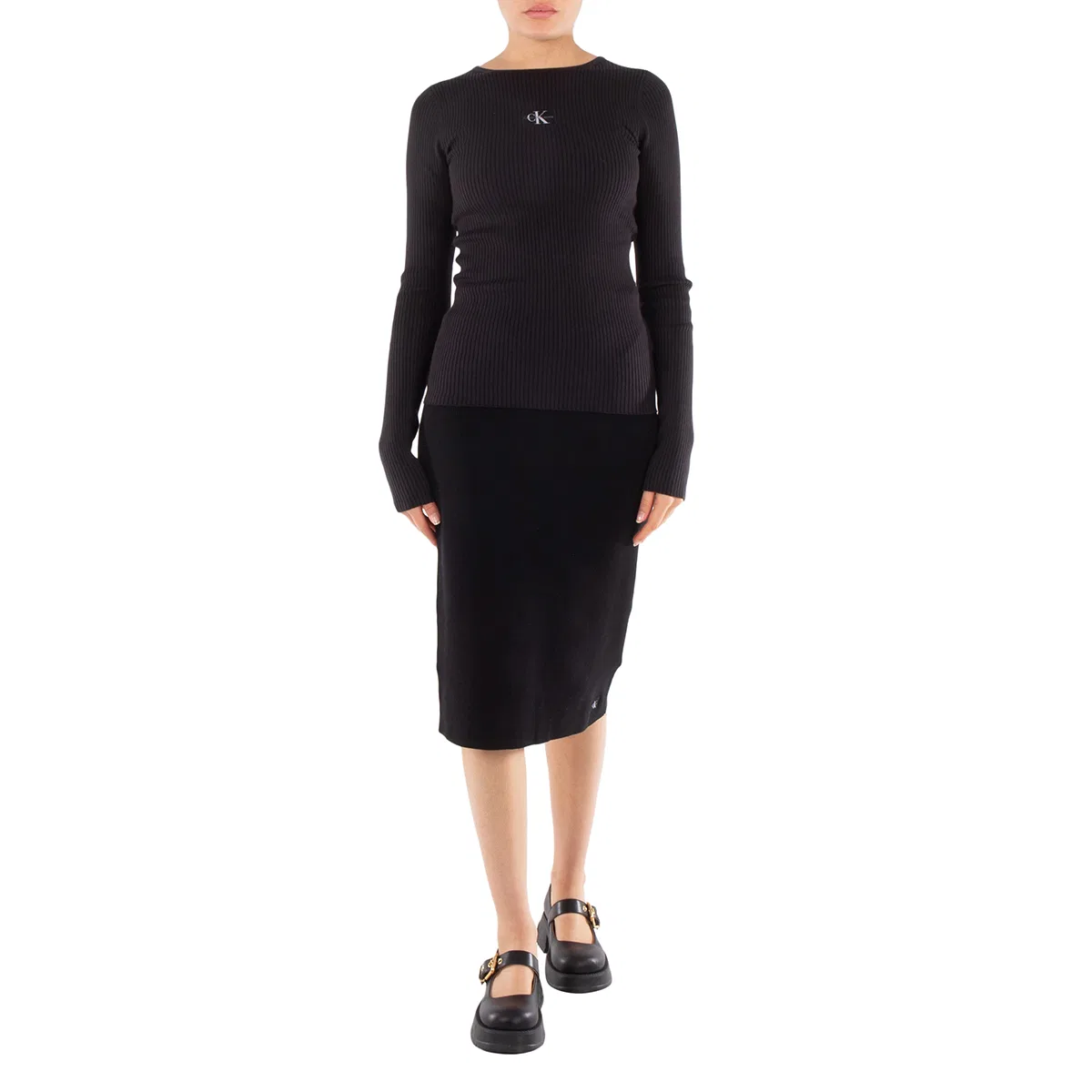 Джемпер с ребристой текстурой Slim Ribbed Lyocell Jumper Calvin Klein, Black — фото 4