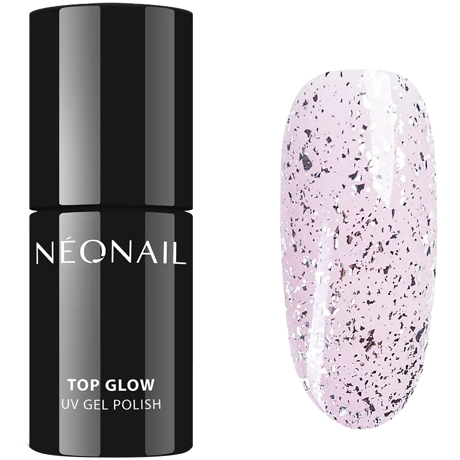 

Neonail Top Glow Silver Flakes гибридное верхнее покрытие для лаков для ногтей, 7,2 мл