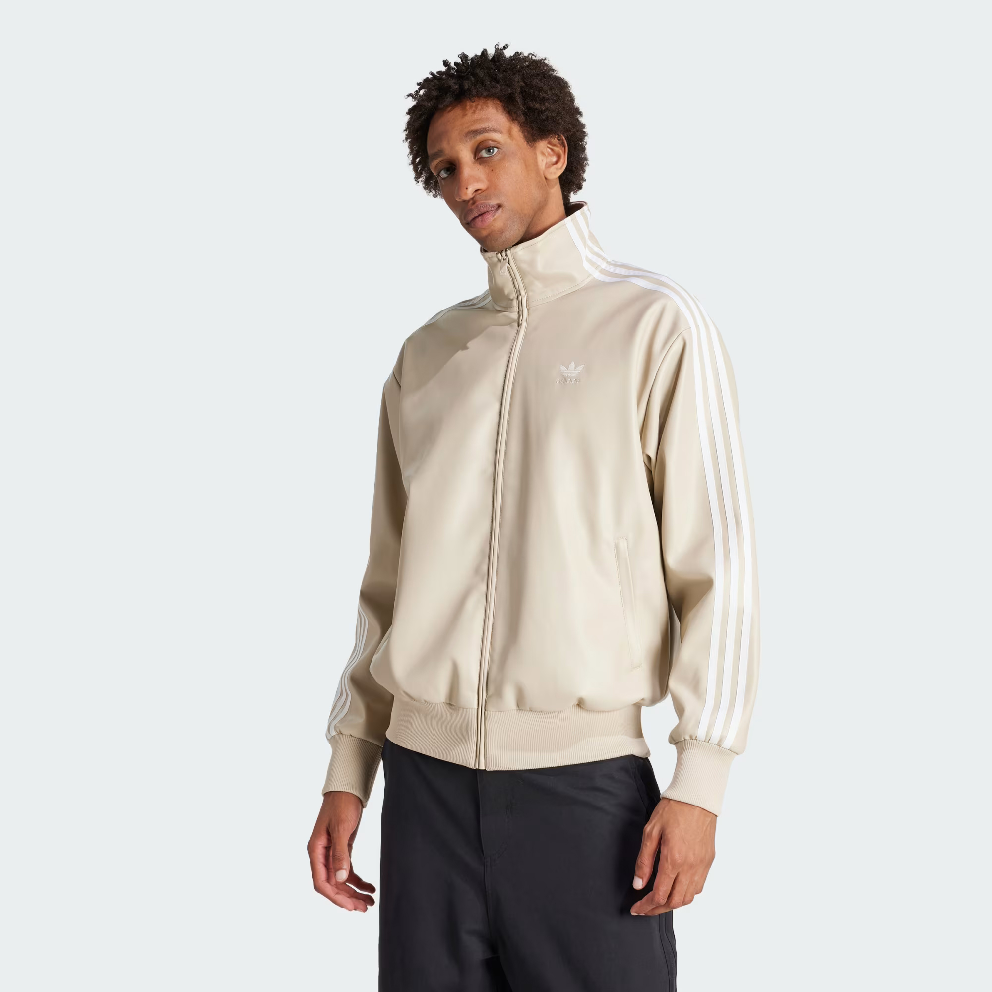 Куртка Adidas Originals Deportiva Addicoolor 3 stripes Synthetic skin, бежевый — фото 2