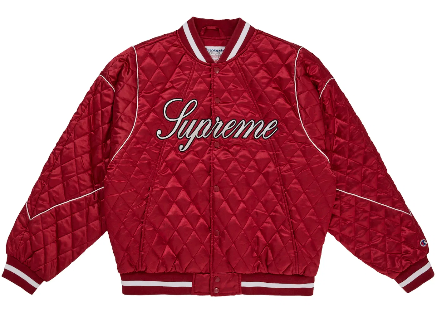 Мужская стеганая куртка-бомбер с атласной отделкой Supreme Champion Quilted Satin Varsity, цвет Dark Red