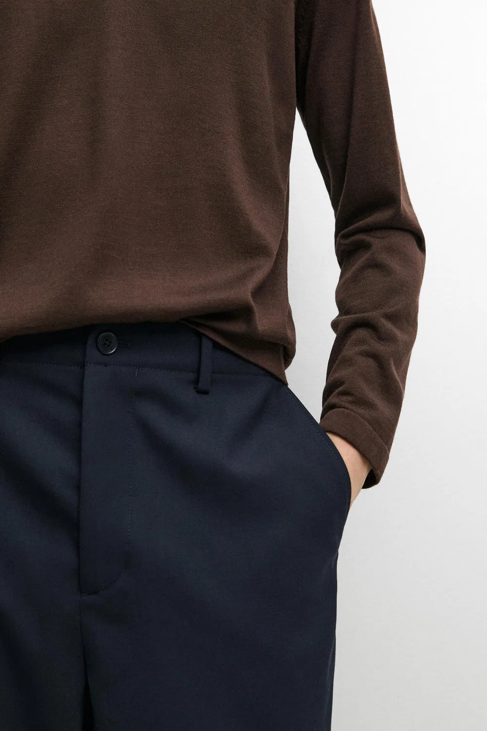 Брюки Massimo Dutti, из прохладной шерсти с текстурой, глубокий синий — фото 4
