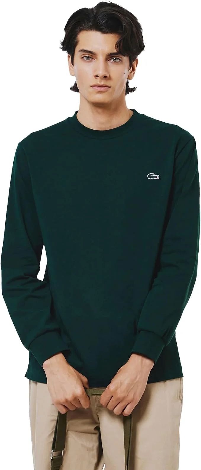Футболка с длинным рукавом Lacoste Official Basic, классический крой, армейский