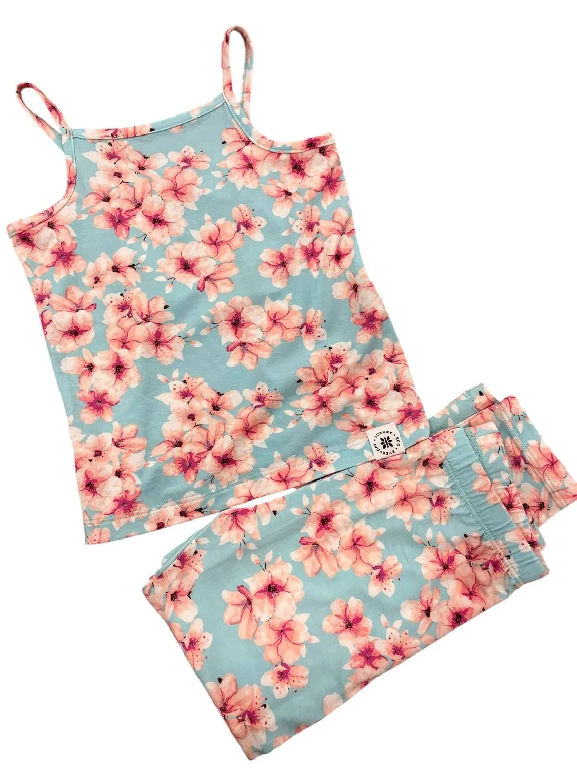 Детский комплект пижамы без рукавов с цветочным принтом Cherry Blossom Sweet Bamboo, Light Blue