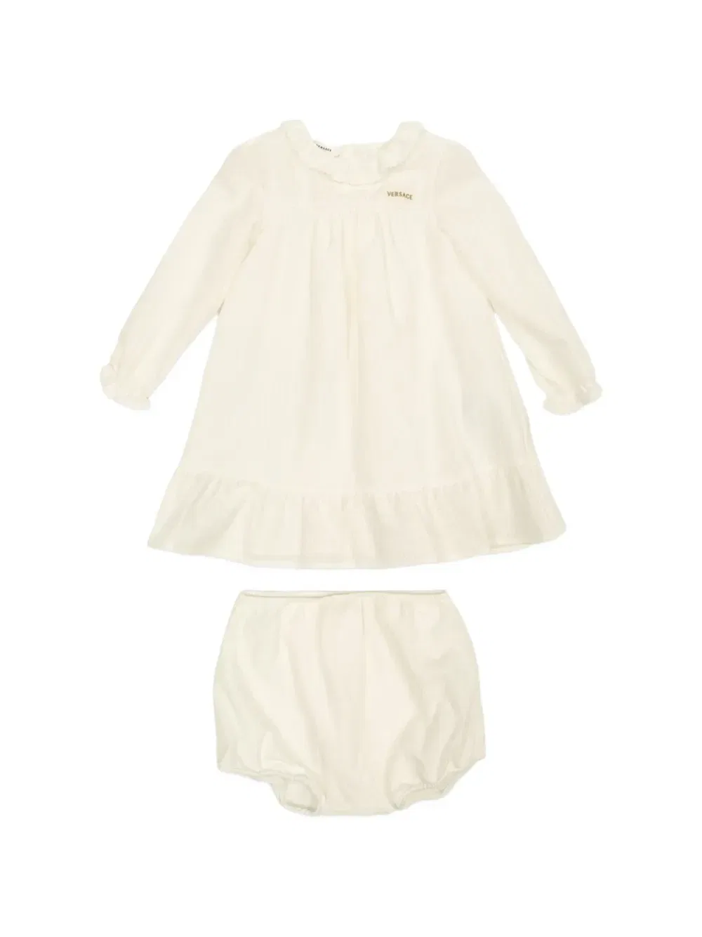 Комплект из платья с длинными рукавами и оборками Versace Kids, белый