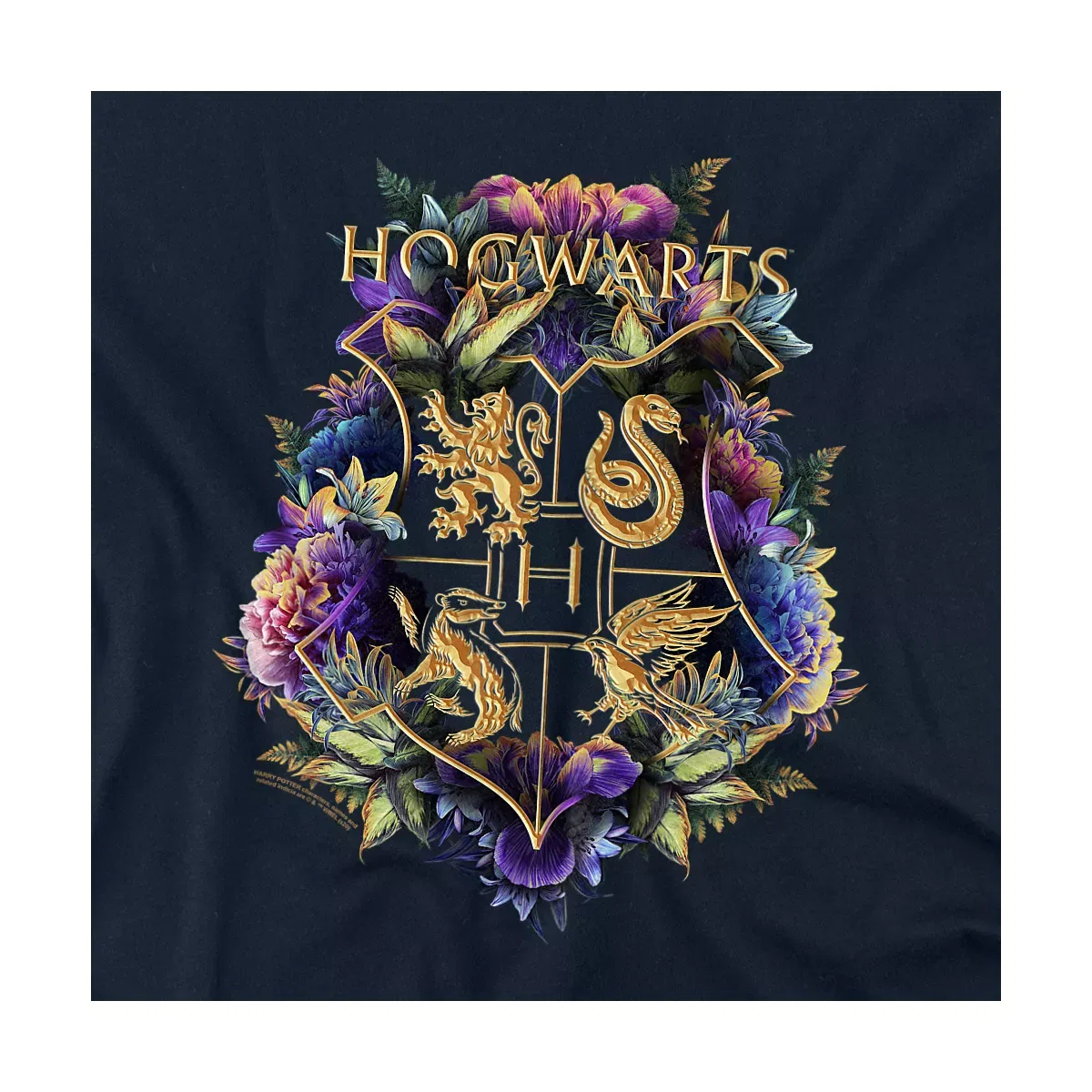 Детская футболка с принтом Harry Potter Hogwarts Floral Crest Harry Potter, Navy — фото 2