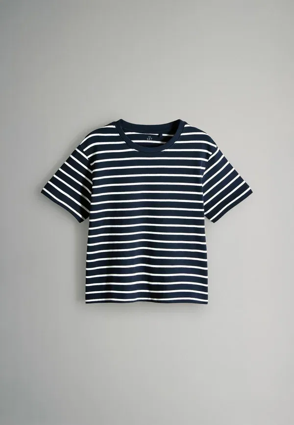 Футболка хлопковая Regular fit heavyweight skater The Set, navy stripe light blue cream, темно-синий/светло-голубой/кремовый — фото 2