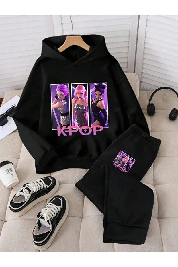 Детский комплект спортивного костюма с принтом K-Pop Svart Wear, Black
