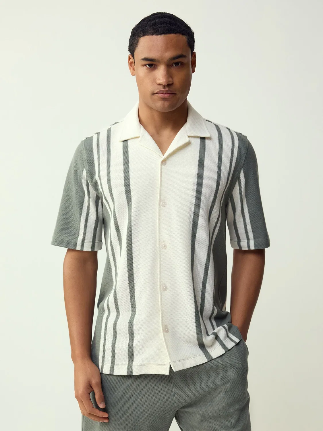 Футболка поло с вертикальной полоской, Oversize, N. Premium Next, Ecru Sage Green
