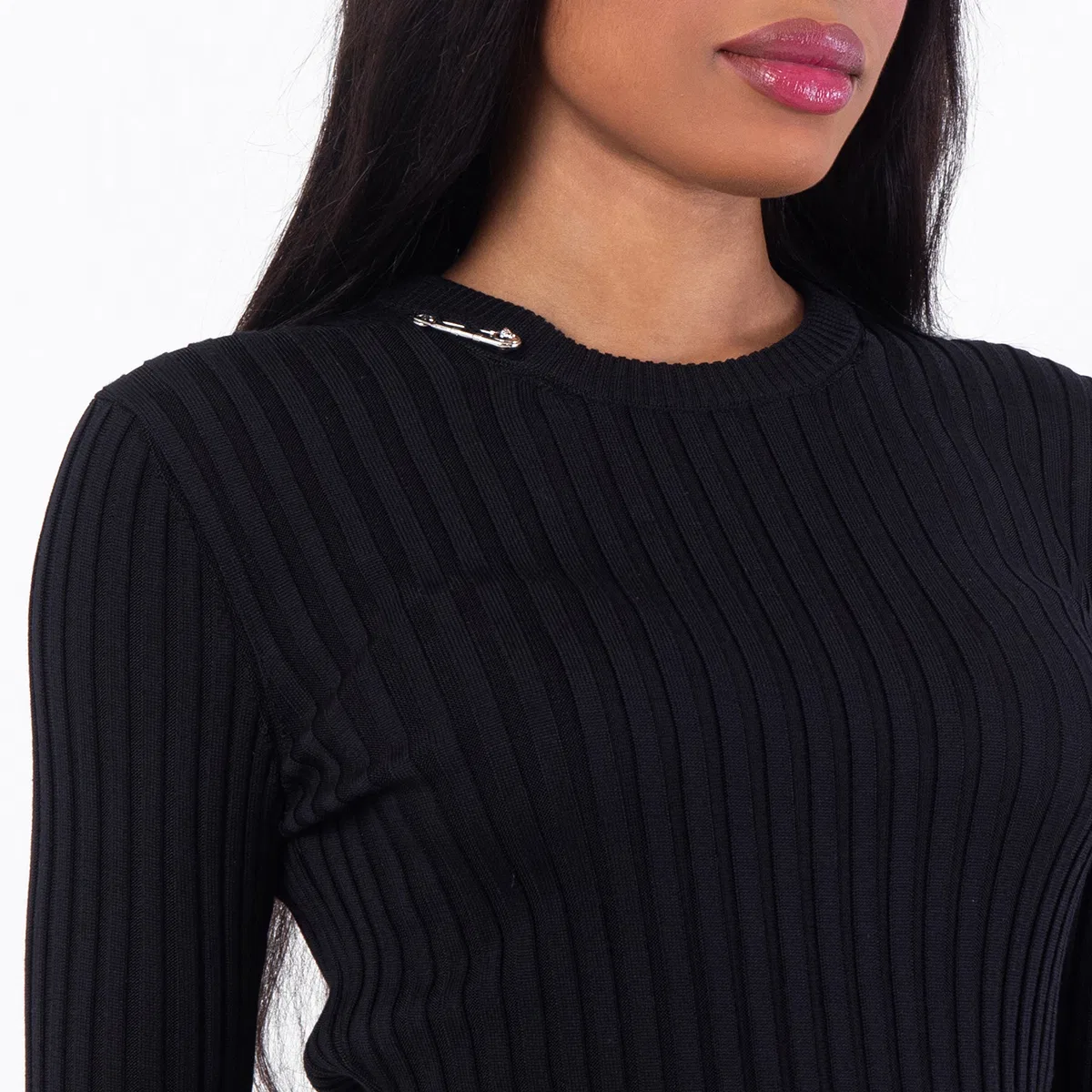 Платье мини Safety Pin Ribbed-Knit Versace, Black — фото 2