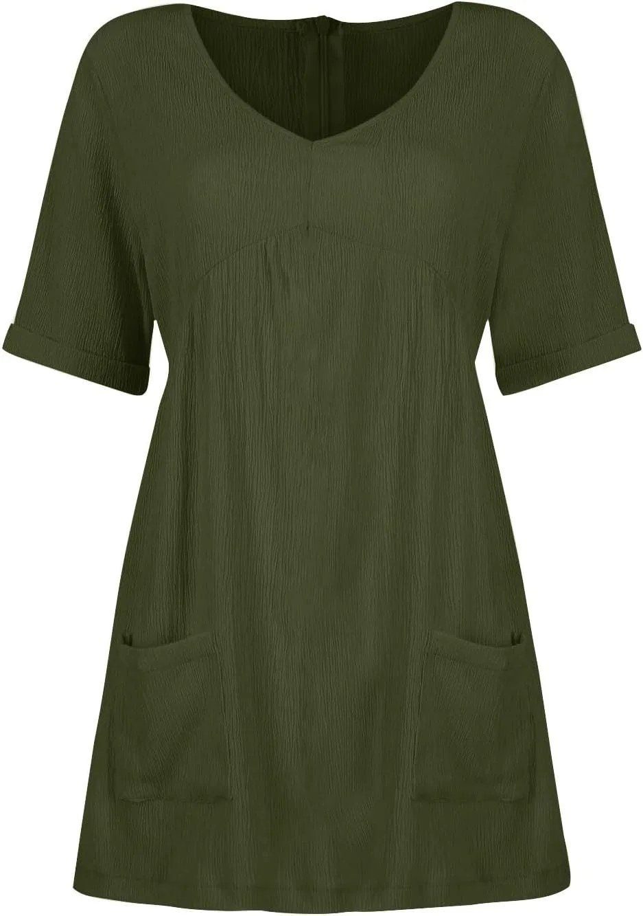 Женское платье-футболка с V-образным вырезом и карманами, Army Green — фото 4