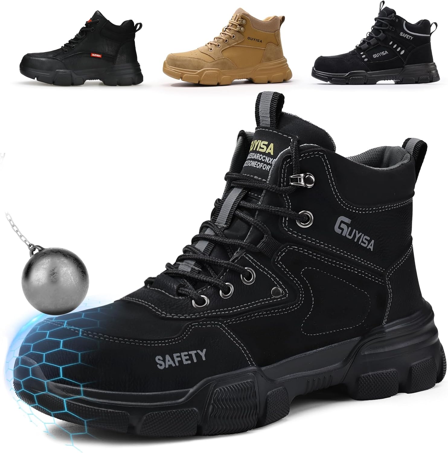 

Ботинки с стальным носком для мужчин, легкие защитные ботинки с кевларовой стелькой, водоотталкивающие, для строительства и работы на складе Dumsiyin, черный