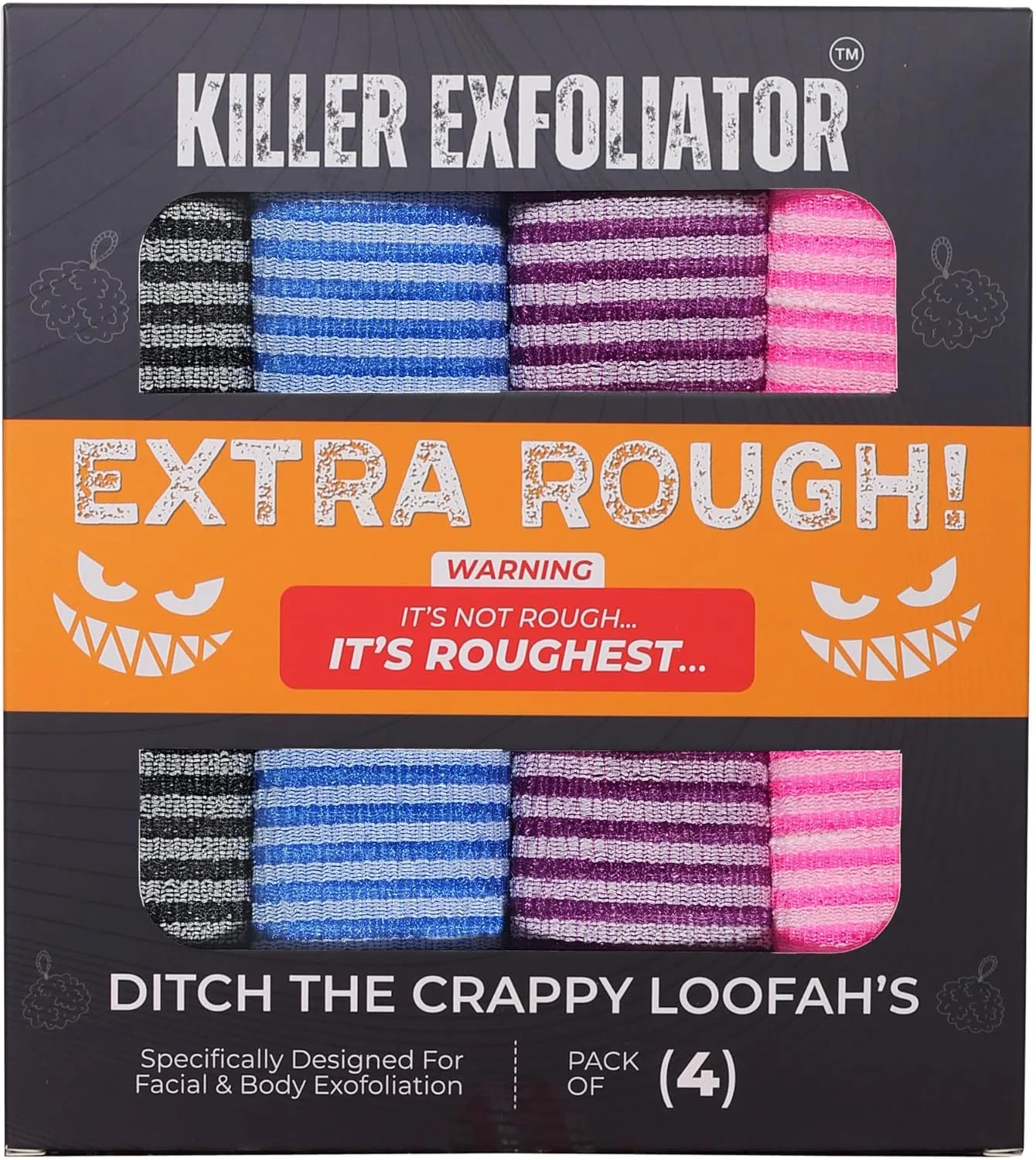 Мочалка для пилинга Killer Exfoliator, набор 4 шт, Black