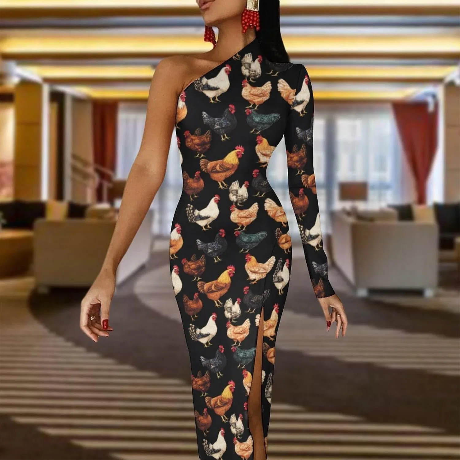 Женское коктейльное платье с одним плечом Bodycon Chickens, Style — фото 3
