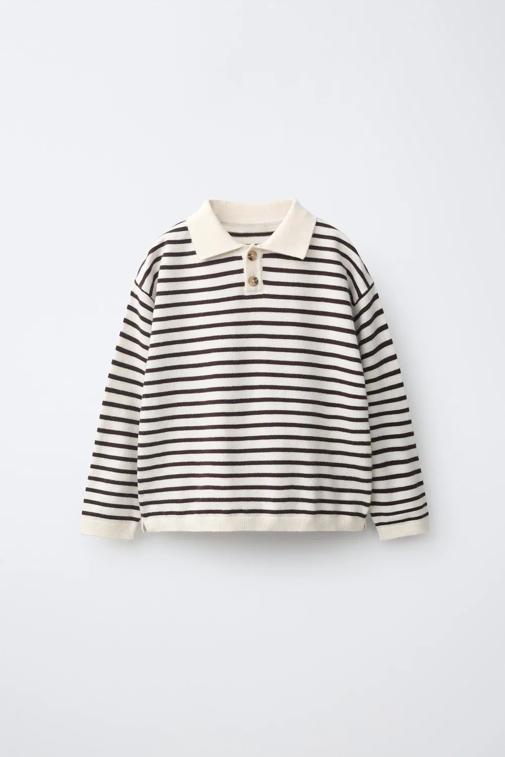 Полосатая трикотажная рубашка-поло ZARA, Ecru/Brown