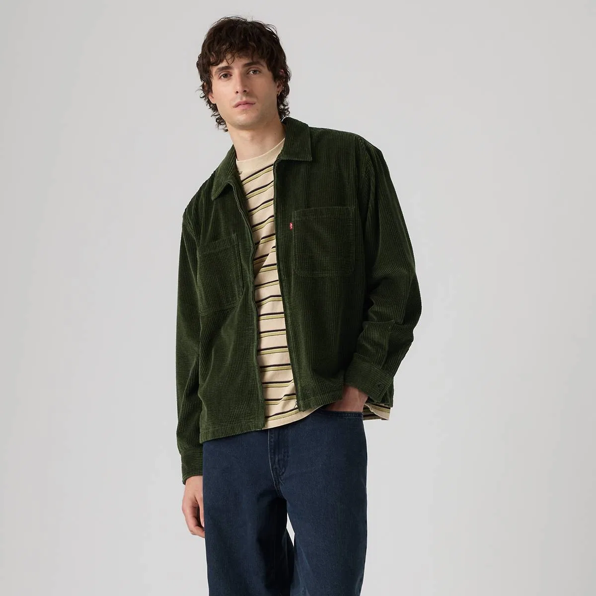Рубашка-Накидка из вельвета свободного кроя на молнии Levi's, Rosin - Green — фото 3