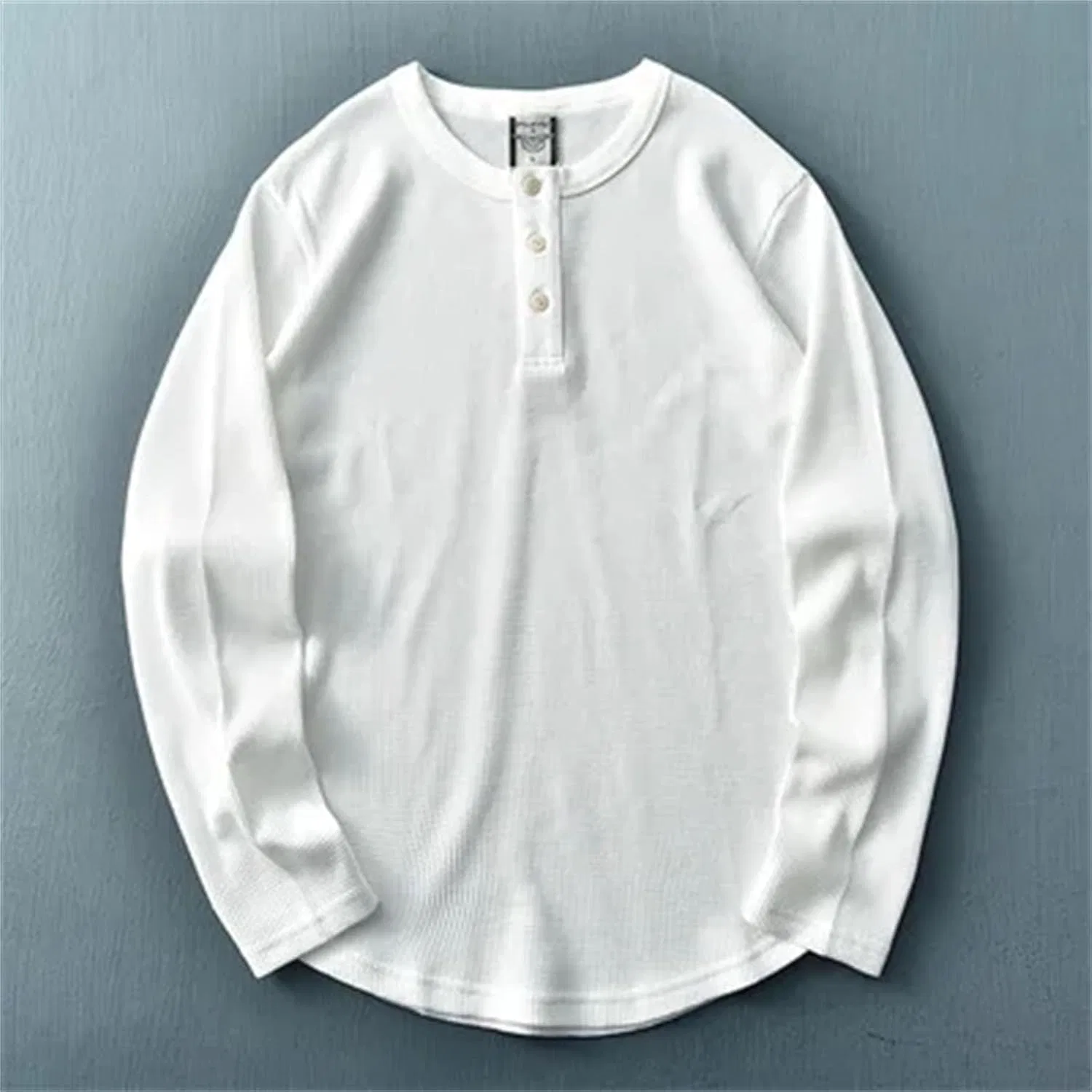 Мужская футболка с длинным рукавом вафельная однотонная Casual, Lake Blue — фото 2